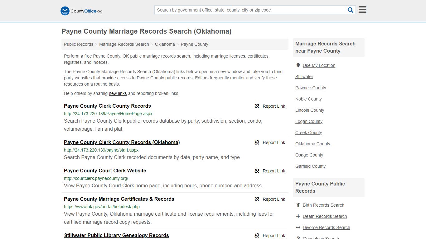 Payne County Marriage Records Search (Oklahoma) - County Office