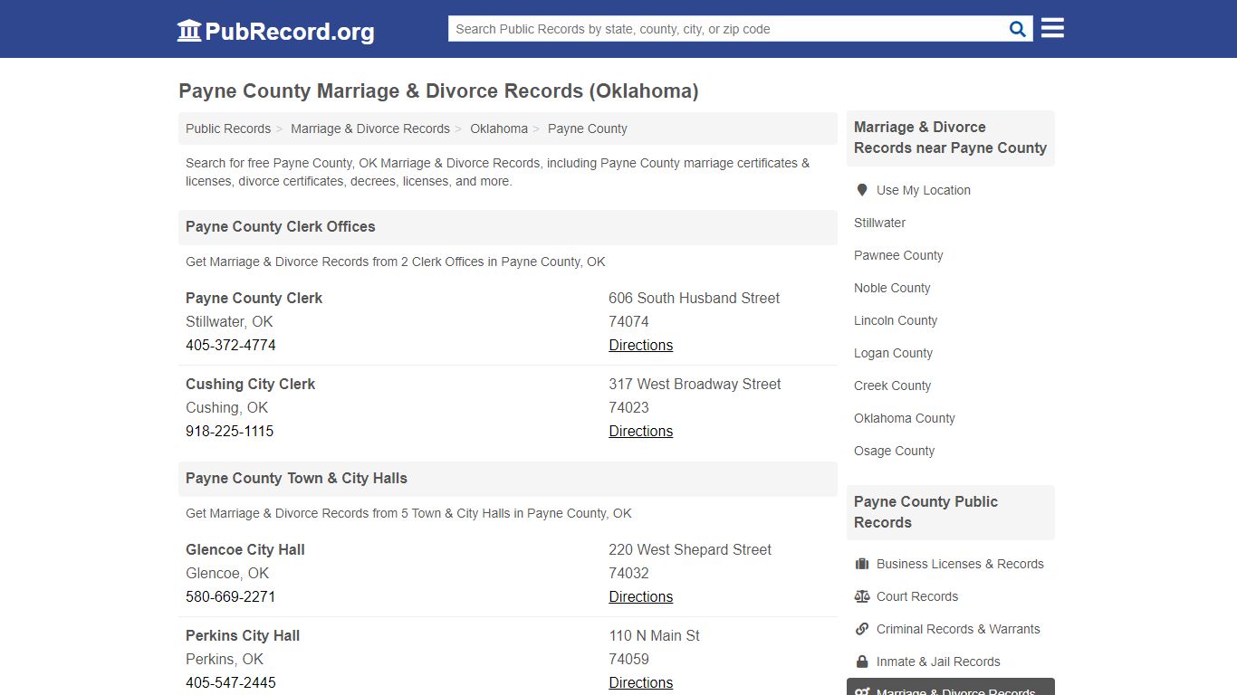 Payne County Marriage & Divorce Records (Oklahoma)